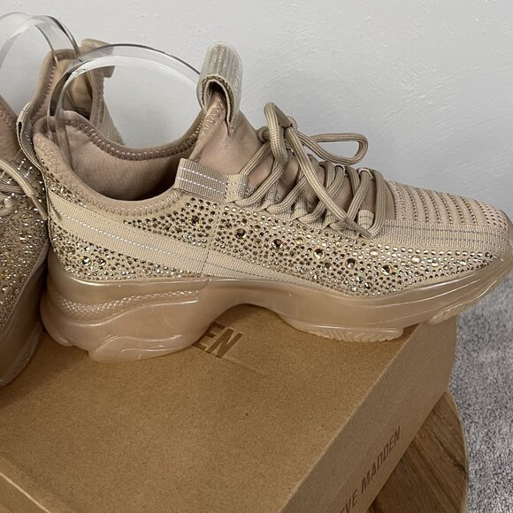 Steve Madden NYC Sneakers Women's  SZ 9.5 Beige Maxima Rhinestone Shoes - Picture 5 of 15